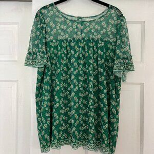 Max Studio Green Flutter Sleeve Top, 1X